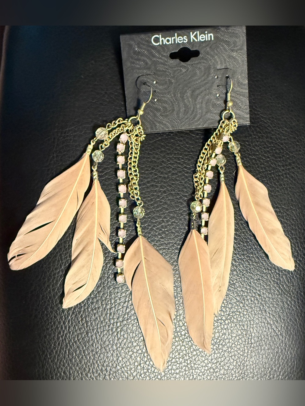 Charles Klein Peach Feather Dangle Earrings